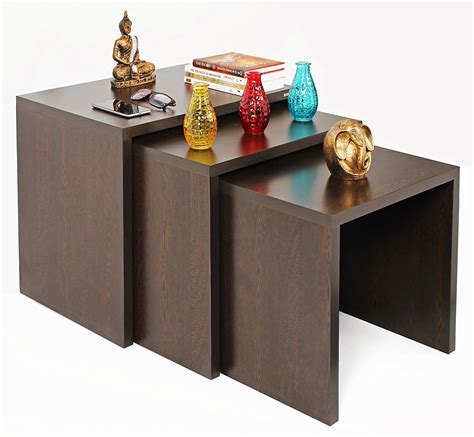 Shilpi Wooden Living Room Decorative End Table Set of 3 PCs/Brown Stool ...