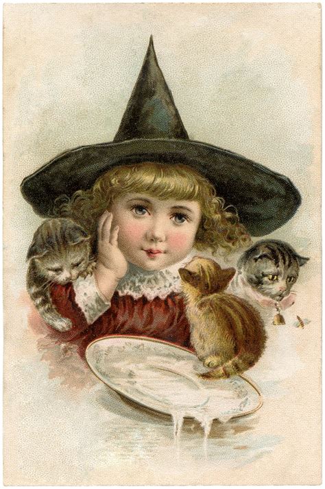 Vintage Halloween Witch Drawing