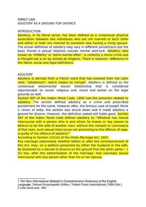 Adultery as a ground for divorce under Hindu Law - Family law - Studocu