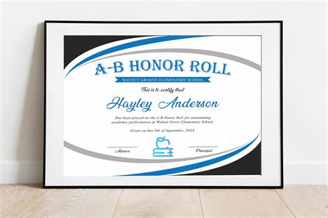 DIY Blue and Black AB Honor Roll Certificate | School Achievement Award ...