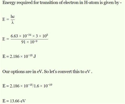 Wavelength for high energy EMR transition in H-atom is 91 nm. What ...