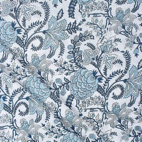 Buy Blue Floral Printed Organic Cotton Running Fabric – DMAASA