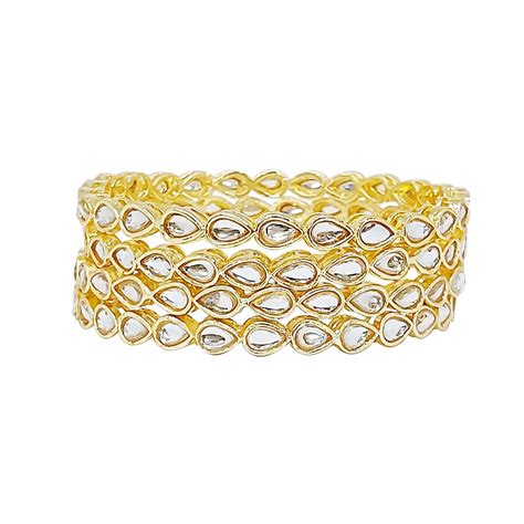 Buy CHRISHAN High Gold Plated Designer Kundan Chudi Bangle Set For ...