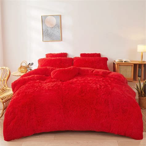 Amazon.com: Fluffy Red comforters Cover Twin Size - Ultra Soft Plush ...