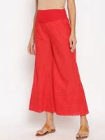 Wide Leg Cotton Eyelet Maternity Palazzo Pants - Orange