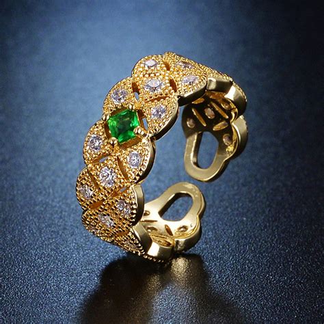Buy Gold Plated Crystal Studded Contemporary Green Stone Adjustable ...