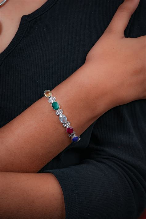 Navratna Silver Bracelet: Regal Elegance By Totapari Jewellery