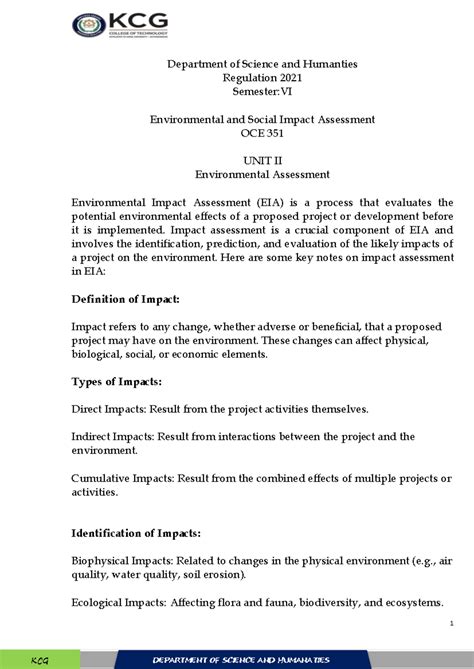 Environmental Impact Assessment - 1 Department of Science and Humanties ...