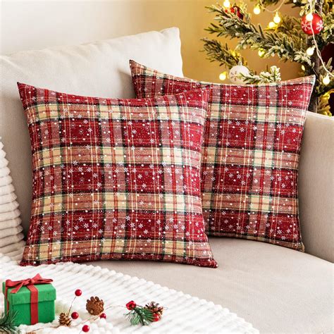 Amazon.com: AQOTHES Pack of 2 Christmas Plaid Decorative Throw Pillow ...
