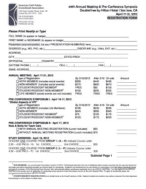 Fillable Online acpa-cpf Early Bird AM2012 Registration Form Fax Email ...