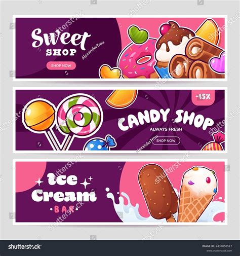 Candy Sweet Shop Creative Advertising Banners Stock Vector (Royalty ...