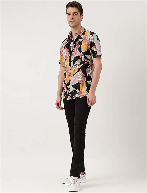 Buy Viscose Leaves Print Spread Collar Shirt at Marks & Spencer
