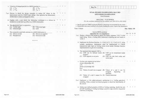 vlsi question paper - elocity of charged particle in a MOS transistor ...