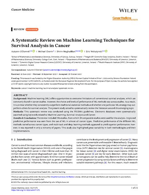 A Systematic Review of ML Techniques for Cancer Survival Analysis (CANC ...