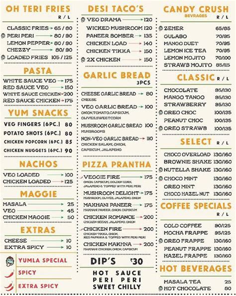 Menu at Yumla, Chennai, 268