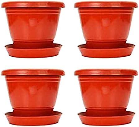 Kraft Seeds by 10CLUB Planters with Bottom Plates - 4 Pcs (8 Inch, Red ...