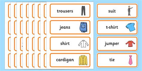 Clothes Shop Word Cards - ESL Clothes Vocabulary