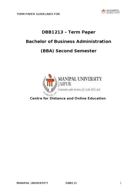 DBB1213 Term Paper Guidelines for BBA Students at Manipal University ...