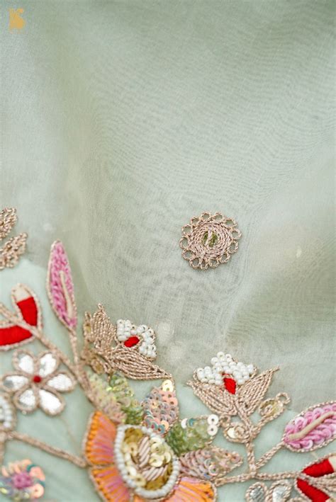 Purple Handwoven Pure Georgette Organza Embroidery Saree – Khinkhwab