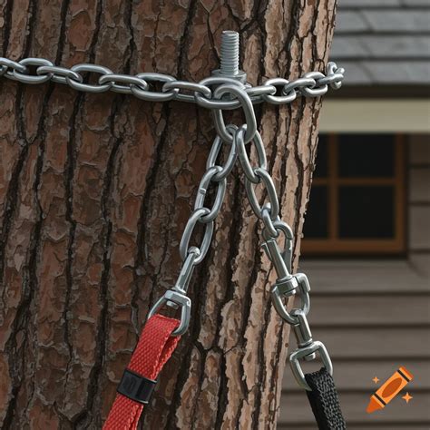Dog tie-out system using chain and quick links attached to a tree or ...