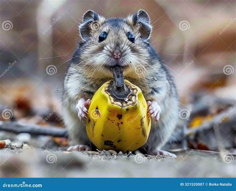 Cute Fluffy Hamster Eating Banana Stock Image - Image of little ...