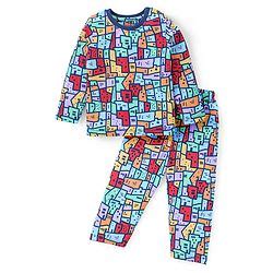 Babyhug Cotton Knit Full Sleeves Night Suit with House Print - Multicolour