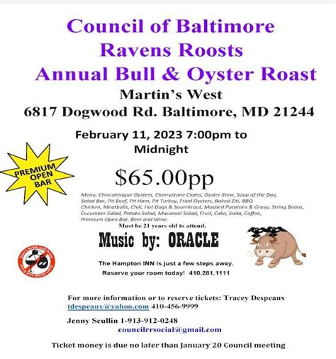 Council of Baltimore Ravens Roosts Annual Bull and Oyster Roast, Martin ...