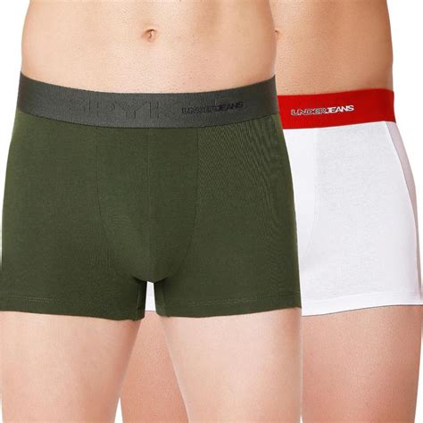 Buy UnderJeans by Spykar Olive & White Cotton Trunk Pack of 2
