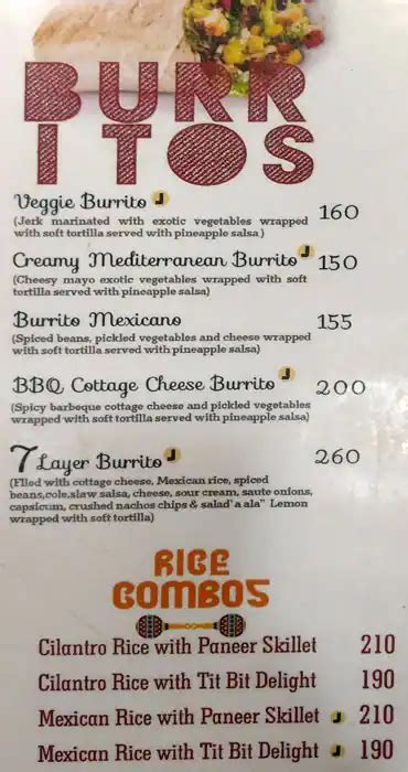 Menu at Mexican Rodeo, Surat, Dumas Rd