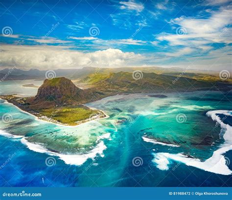 Aerial View of the Underwater Waterfall. Mauritius Stock Photo - Image ...
