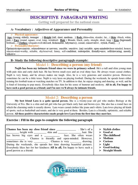 Image result for Discriptive Pargraph Writing Pernonm