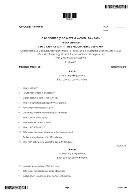 Image result for PHP with MySQL Old Question Paper