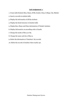 Sql LA 3 and 4 - Assignment - Assignment Write queries to: Display the ...