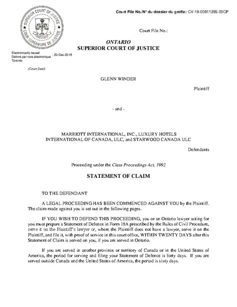Example - Statement of Claim - Court File No.: ONTARIO SUPERIOR COURT OF JUSTICE B E T W E E N ...