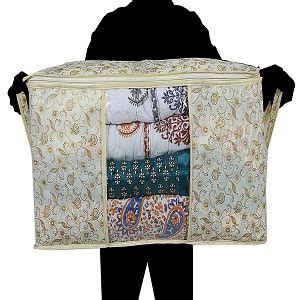 Kuber Industries Metalic Print Non woven Under Bed Storage Bag, Cream ...