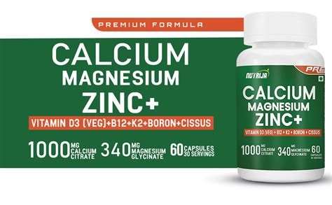 NutriJa Calcium Magnesium Zinc with Vitamin D3, Boron, K2 & B12 ...