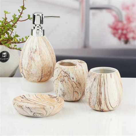 Kookee Ceramic Bathroom Accessories Set of 4 with Soap Dispenser (11137 ...