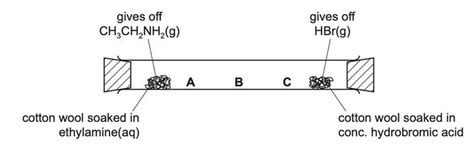 When the colourless gases hydrogen bromide and ethylamine come into ...