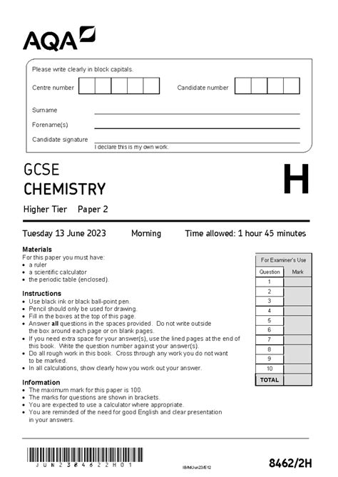 Aqa Gcse Chemistry Paper 2 2019 Mark Scheme
