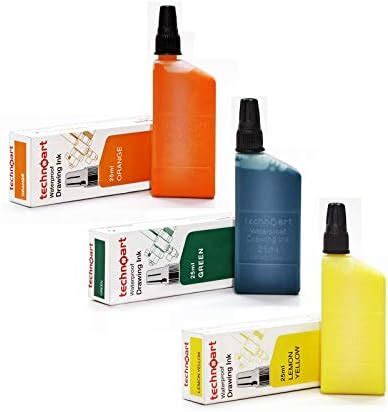 Isomars Technoart Technical Drawing Pen Ink Set of 3 - Orange, Green ...