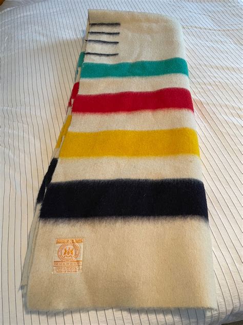 Iconic Vintage Hudson Bay Point Wool Blanket 4 Point Multicolor Striped ...