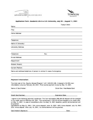 Fillable Online Application Form: Academic Life in a US University ...