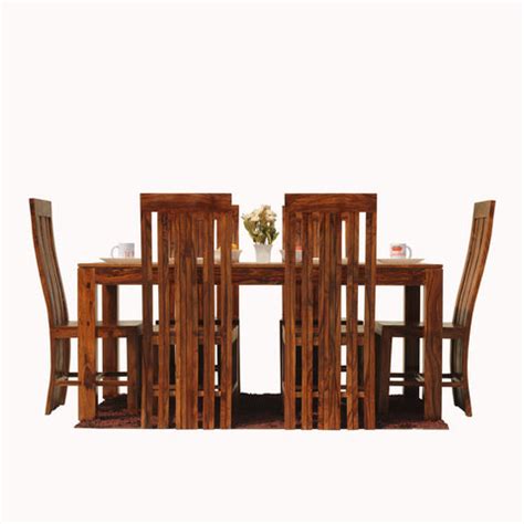 Poppy Solid Sheesham Wood Six Seat Dining Table Set in Natural Finish ...