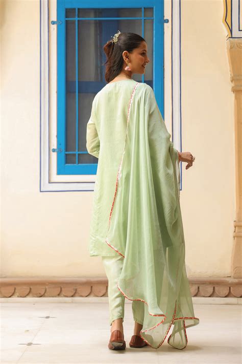 Pistagreen Chanderi Silk Dori Embroidered Anarkali Suit Set – SCAKHI