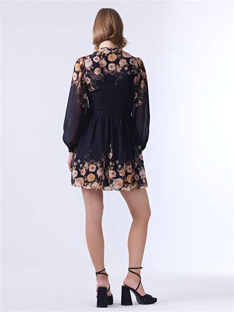 Black floral skater dress