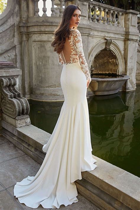 Crepe Wedding Dress, Fit And Flare Wedding Dress, Lace Mermaid Wedding Dress, Long Wedding ...