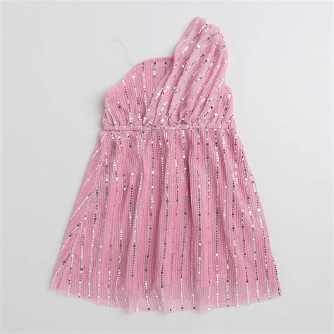 Taffykids asymmetric neck lurex embellished party dress-Pink – taffykids