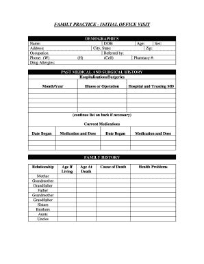 Fillable Online FAMILY PRACTICE - INITIAL OFFICE VISIT Fax Email Print ...