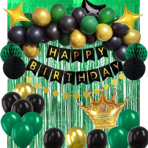 Buy Cooshine Green Birthday Decorations, Black Gold and Green Party ...