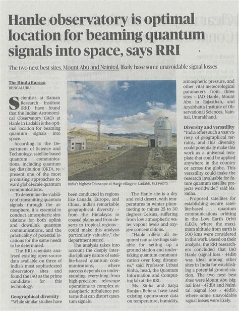 Ladakh’s Hanle potentially perfect to beam ‘quantum signals’ to space ...